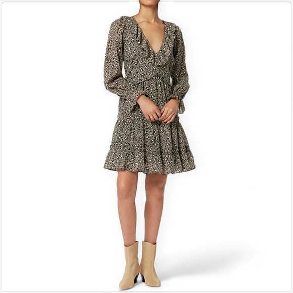 Joie Adanson Caviar Bleached Sand Floral Mini Cotton Dress NEW NWT 4 8 Available - Picture 1 of 9